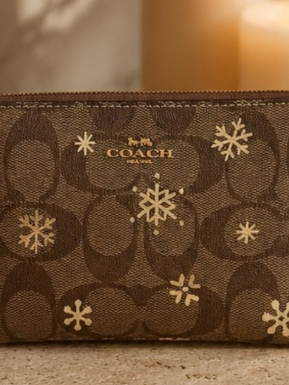 Coach Signature Canvas Wristlet with Snowflake Print - Picture 3 of 6
